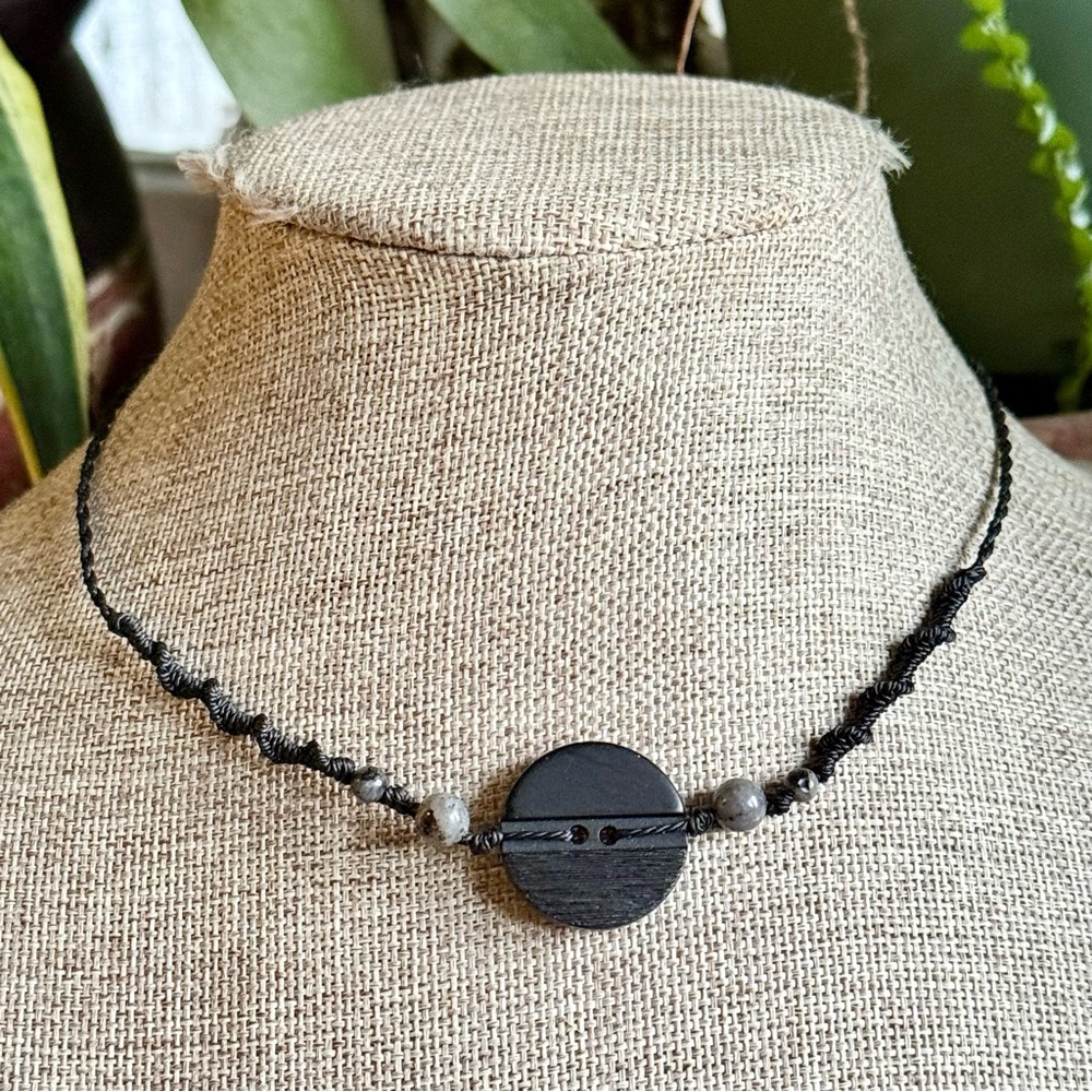 Boho button micro macrame necklace